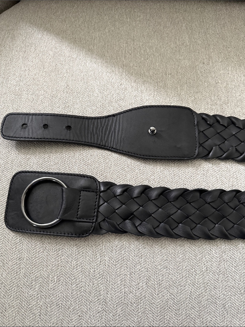 LOFT Genuine Leather Black Woven Waist Belt 2” Wide Size 42” Large Matte Braided